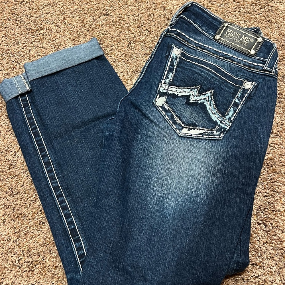 Miss Me Women's Dark Wash Blue Embroidered Pocket Jeans